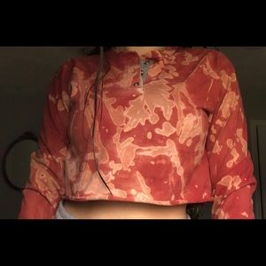 custom red bleach tie dye cropped longsleeve
